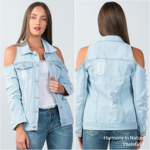 Jackets & Blazers - Cold Shoulder Distressed Denim Jacket